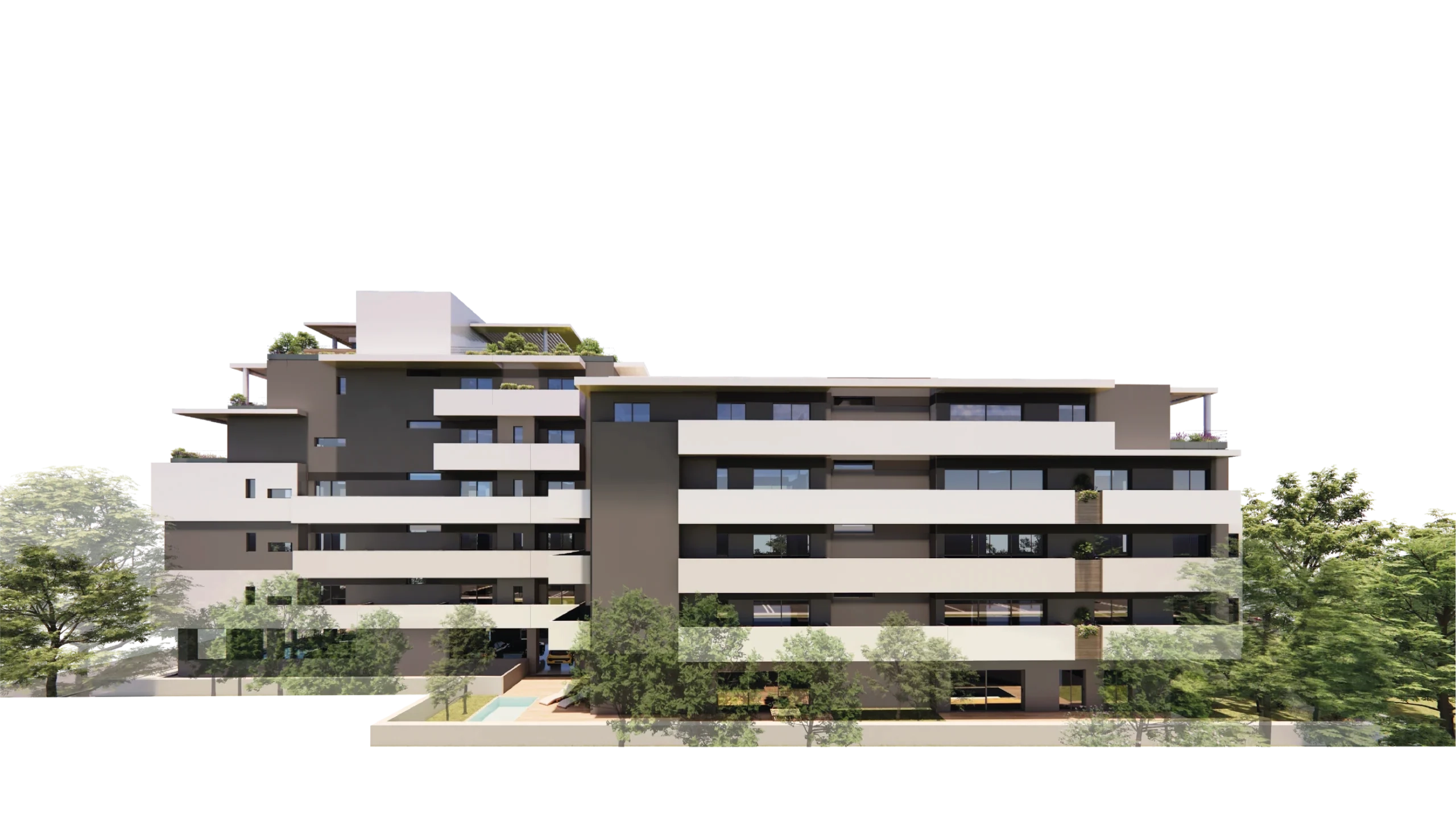 Rear elevation of the Gardens building at Platonos Gardens