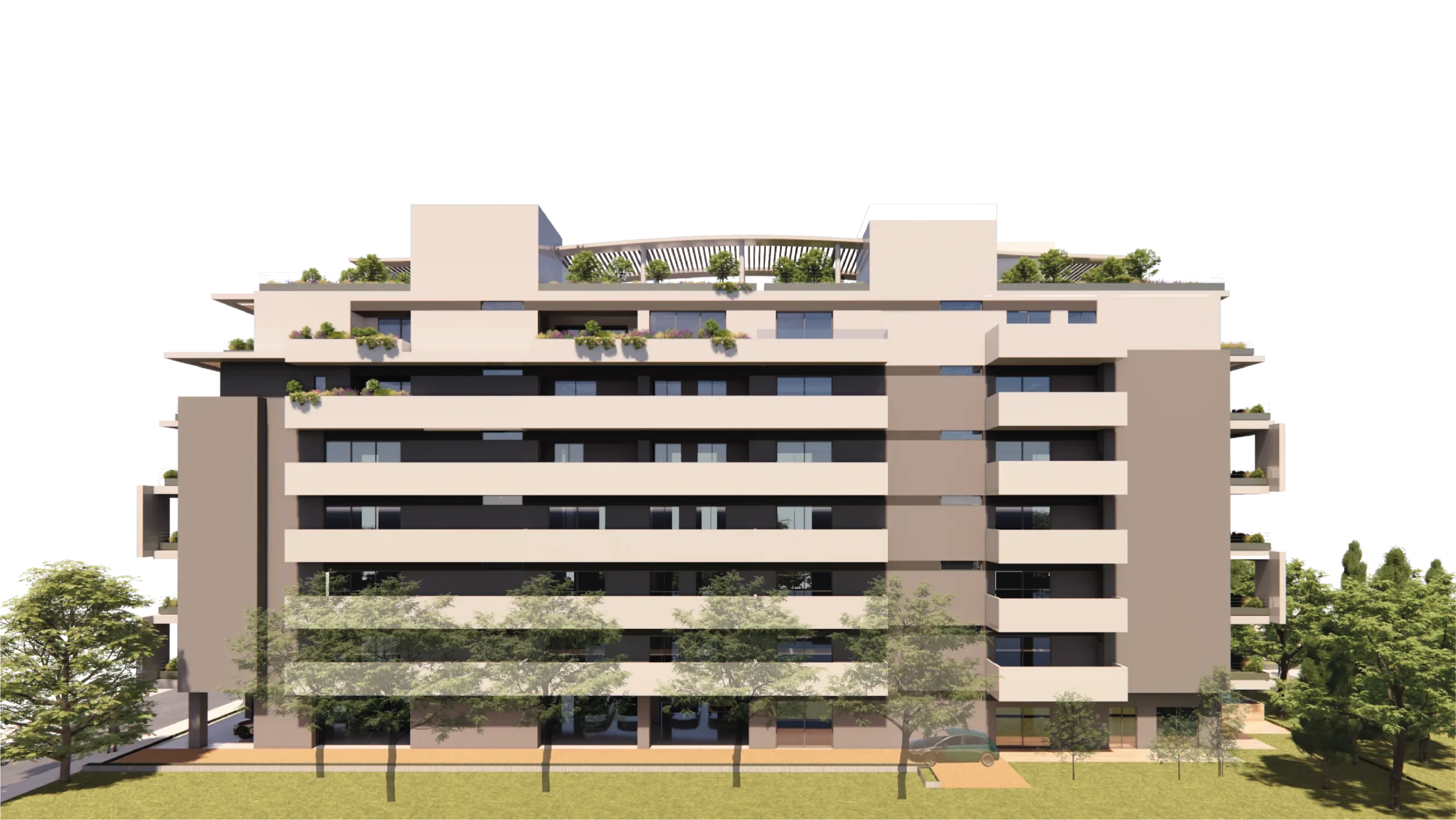 Rear elevation of the Platonos building at Platonos Gardens
