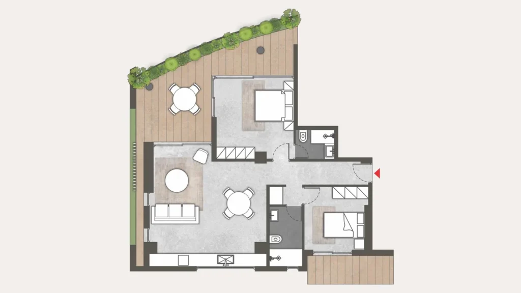 Floor plan of apartment 12 at Platonos Gardens