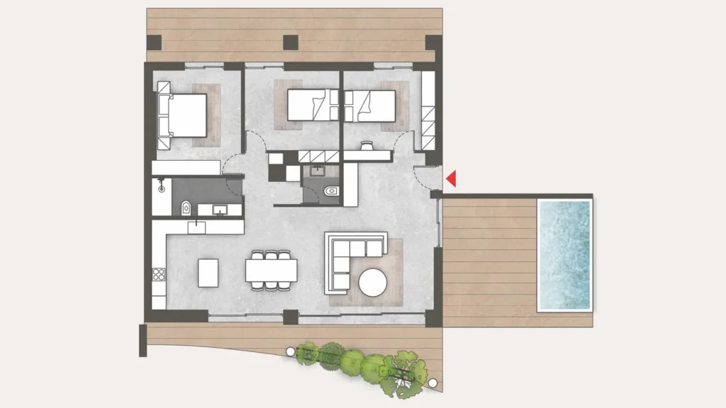 Floor plan of apartment 52 at Platonos Gardens