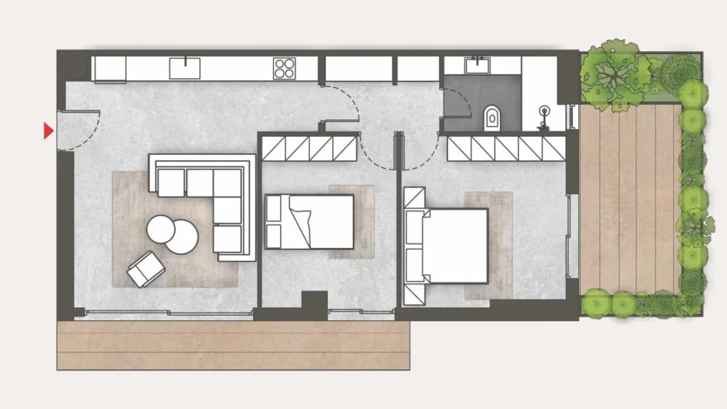 Floor plan of apartment 57 at Platonos Gardens