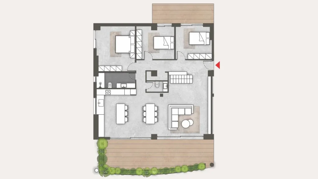 Floor plan of apartment 65 at Platonos Gardens