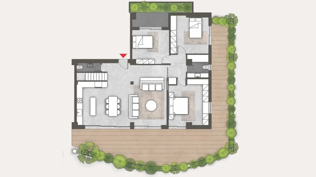 Floor plan of apartment 68 at Platonos Gardens
